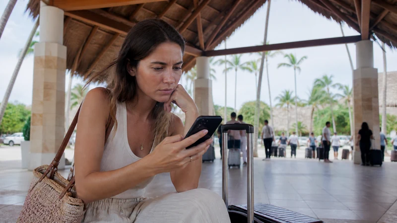 Traveller using a smartphone in the Dominican Republic for punta cana airport wifi not working