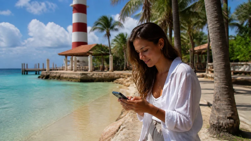 Traveller using a smartphone in the Dominican Republic for punta cana bayahibe mobile internet