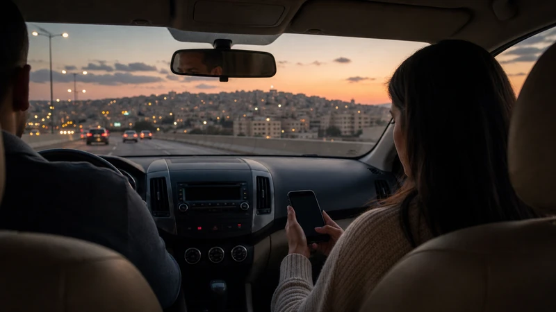 Traveller using a smartphone in Jordan for queen alia airport to amman mobile internet and transfer connectivity