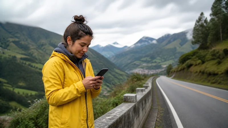 Traveller using a smartphone in Ecuador for quito banos mobile internet