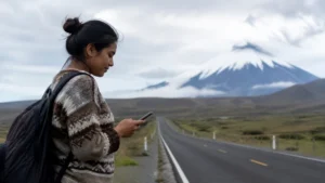 Traveller using a smartphone in Ecuador for quito cotopaxi mobile internet