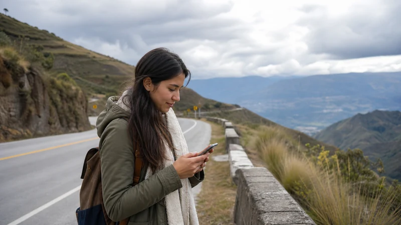 Traveller using a smartphone in Ecuador for quito cuenca mobile internet