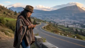 Traveller using a smartphone in Ecuador for quito otavalo mobile internet