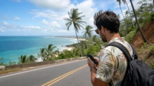 Traveller using a smartphone in Brazil for recife porto de galinhas mobile internet