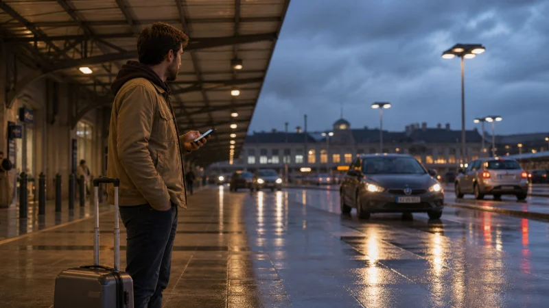 Traveller using a smartphone during a trip in Belgium