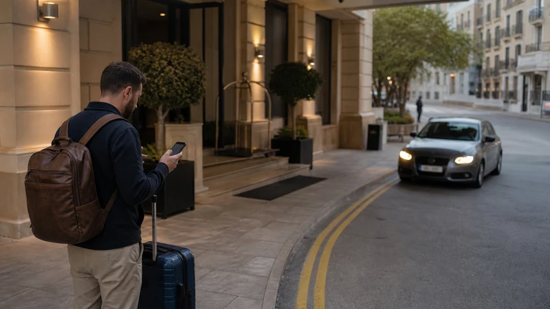 Traveller using a smartphone in Malta while using ride-hailing apps in Malta
