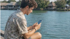 Traveller using a smartphone in Guatemala for rio dulce guatemala mobile internet
