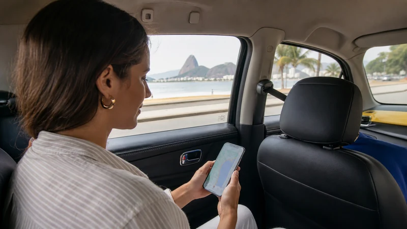 Traveller using a smartphone in Brazil for rio galeao airport to copacabana mobile internet