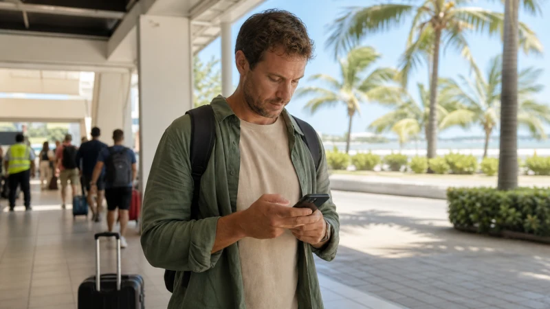 Traveller using a smartphone in Jamaica while avoiding unexpected roaming charges in Jamaica