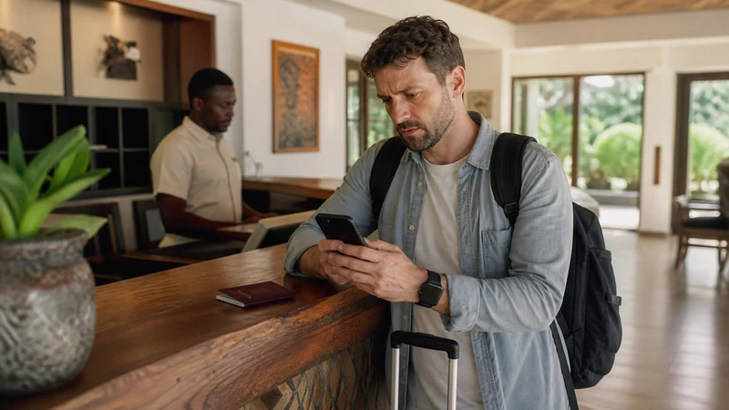 Traveller reviewing roaming settings in Uganda.