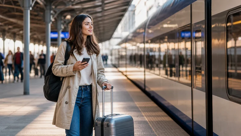 Traveller using a smartphone during romania esim for multi-city travel in Romania.
