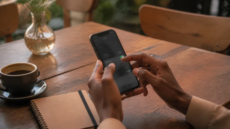 Hands adjusting eSIM settings on a smartphone in Rwanda