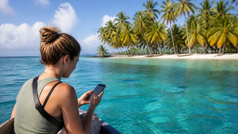 Traveller using a smartphone in Panama for san blas islands mobile internet