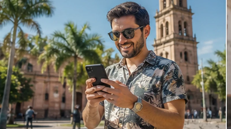 Traveller using a smartphone in Bolivia while researching mobile internet in santa cruz de la sierra