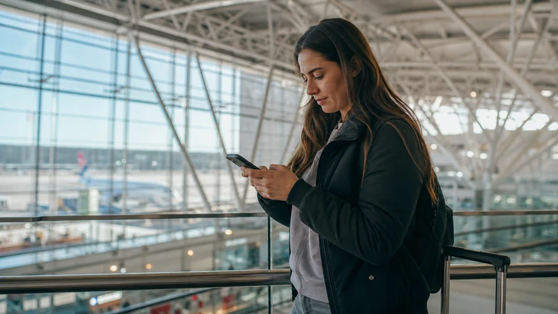 Traveller using a smartphone in Chile for your mobile data checklist for arriving in santiago