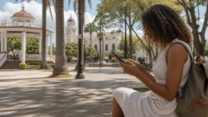 Traveller using a smartphone in the Dominican Republic for santiago dominican republic mobile internet