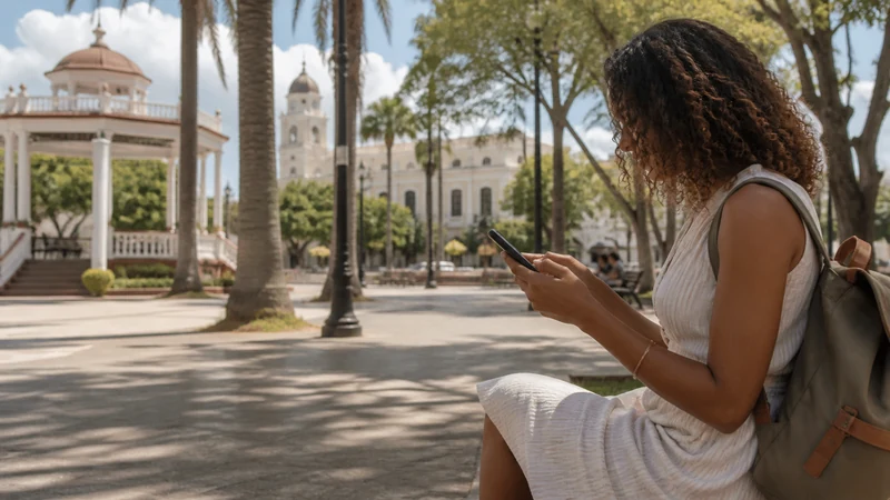 Traveller using a smartphone in the Dominican Republic for santiago dominican republic mobile internet