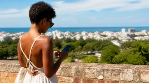 Traveller using a smartphone in the Dominican Republic for santo domingo samana mobile internet