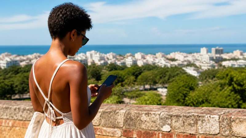 Traveller using a smartphone in the Dominican Republic for santo domingo samana mobile internet