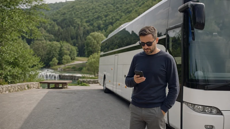 Traveller using a smartphone during sarajevo to jajce mobile internet in Bosnia and Herzegovina.