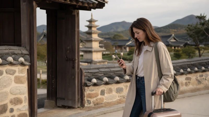 Traveller arriving in Gyeongju with a smartphone