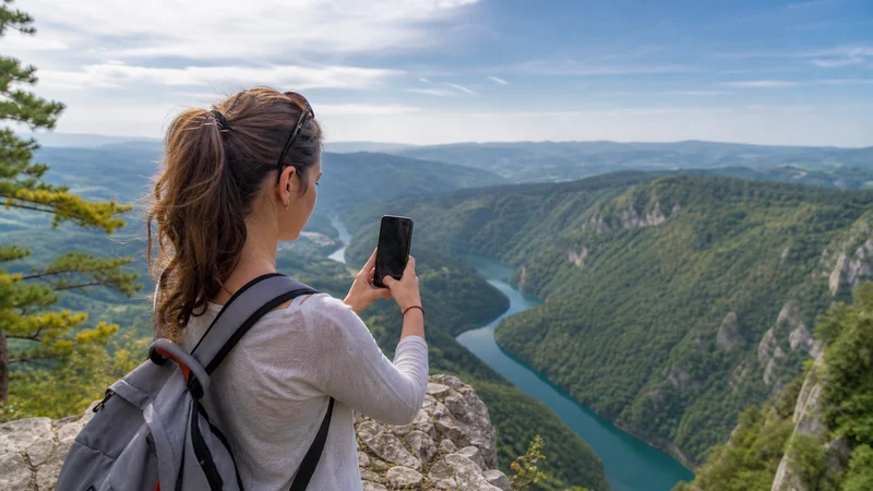Traveller using a smartphone during serbia esim coverage in Serbia.