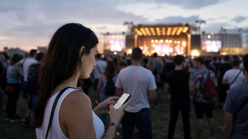 Traveller using a smartphone during serbia festivals in Serbia.