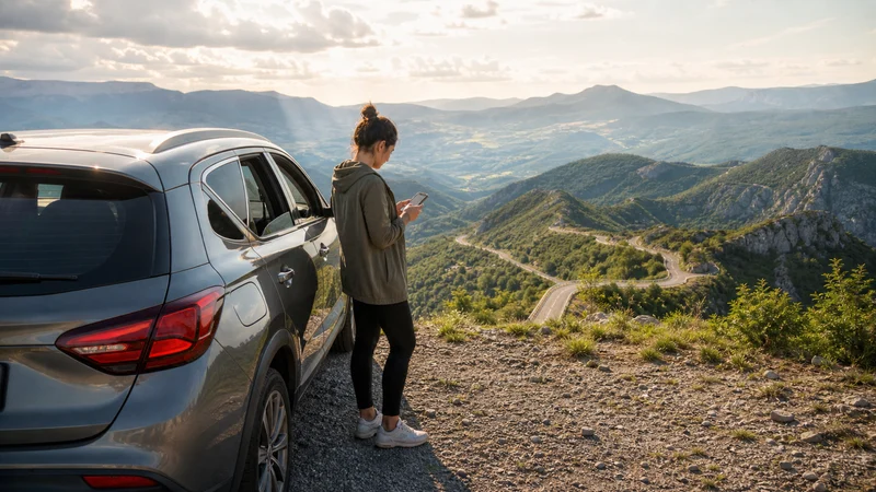 Traveller using a smartphone during serbia road trip mobile internet and esim guide in Serbia.
