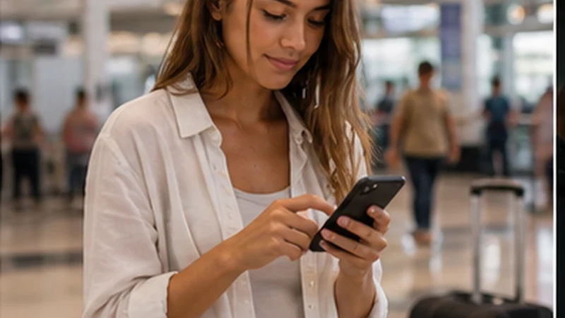 Traveller setting up an eSIM at Seychelles International Airport