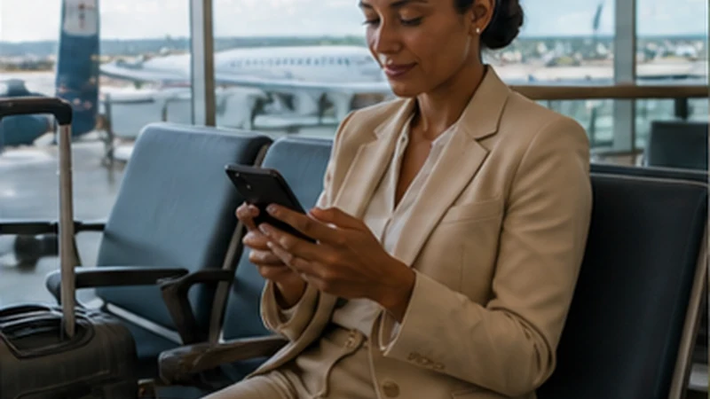 Business traveller using a smartphone for internet in Seychelles