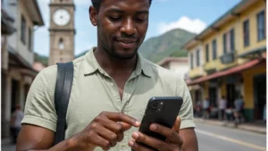 Traveller configuring a Seychelles eSIM on an Android phone
