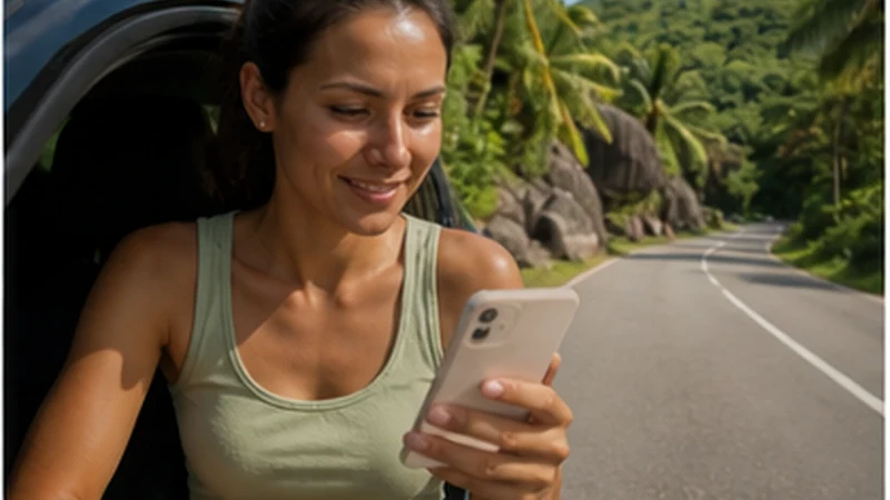 Traveller checking Seychelles eSIM coverage on a smartphone