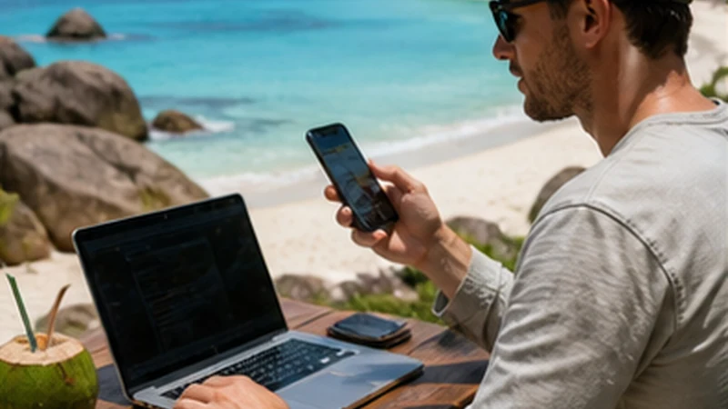 Traveller sharing a Seychelles eSIM connection through a smartphone hotspot