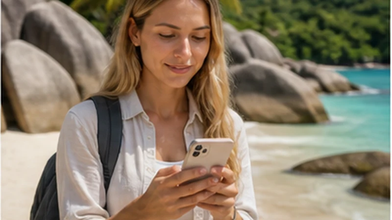 Traveller configuring a Seychelles eSIM on an iPhone