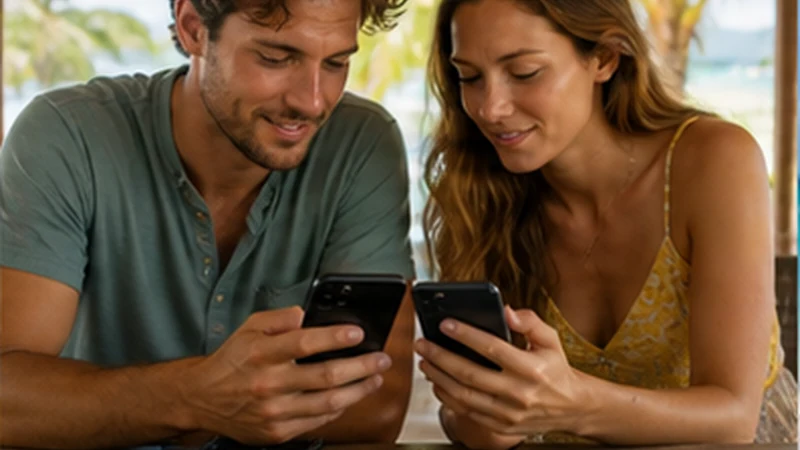 Traveller using a smartphone in Seychelles while comparing eSIM prices