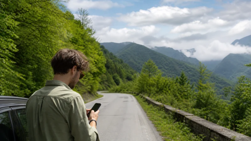 Traveller using an eSIM between Sheki and Gabala