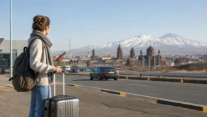 Traveller using airport connectivity for using mobile internet from Shirak Airport to Gyumri in Armenia