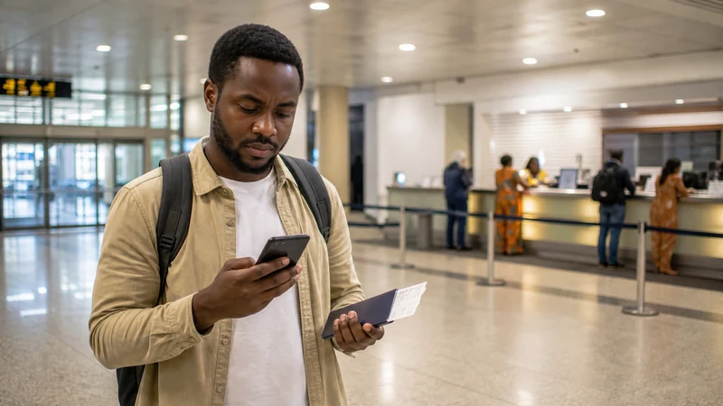 Traveller considering connectivity after landing at Entebbe airport.