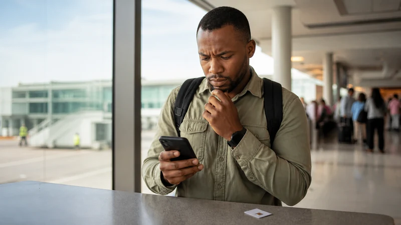 Traveller considering connectivity after landing in Gaborone.