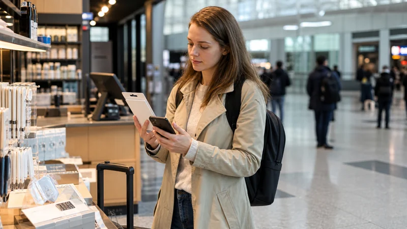 Illustrative Finland travel scene for Buying a SIM Card at Helsinki Airport