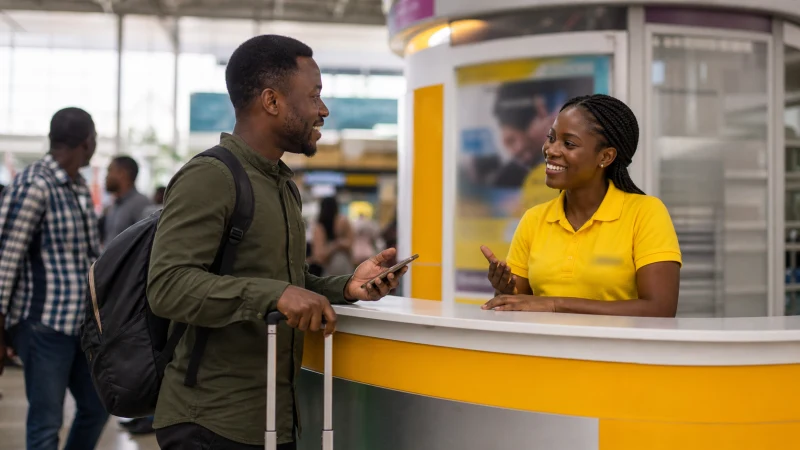 Traveller visiting a SIM card counter at Kotoka airport