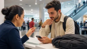 Traveller using a smartphone in Peru for sim card lima airport