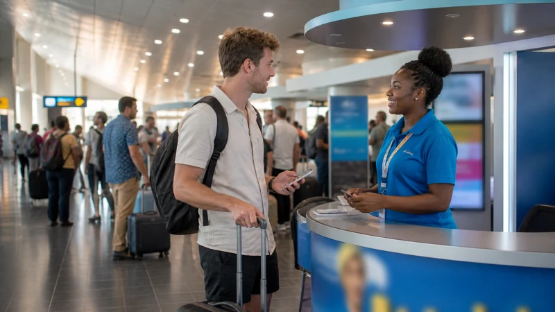 Traveller visiting a SIM card counter at Nassau airport
