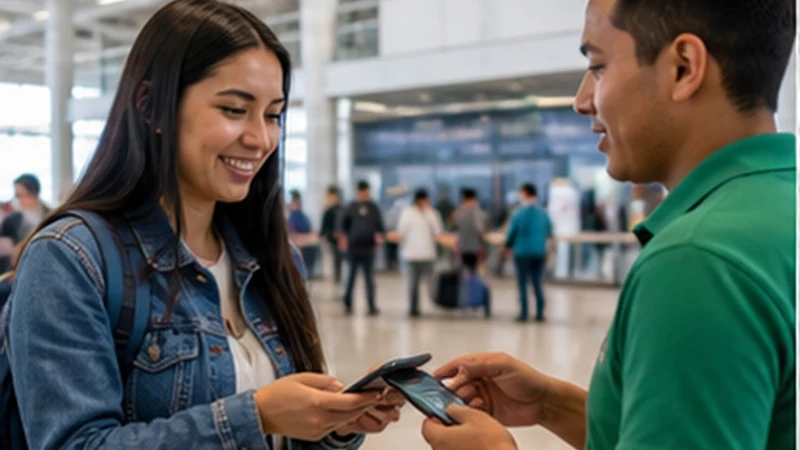 Traveller using a smartphone in Bolivia while researching buying a sim card at viru viru international airport