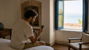 Traveller using a smartphone in Brazil for slow esim brazil
