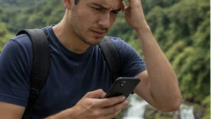 Traveller using a smartphone in Guatemala for slow esim guatemala