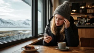 Traveller using a smartphone in Iceland