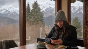 Traveller using a smartphone in Kyrgyzstan for slow esim kyrgyzstan