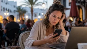 Traveller using a smartphone for Slow eSIM Tunisia in Tunisia