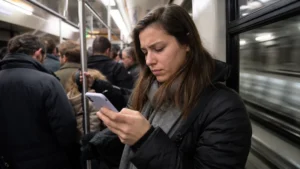 Traveller using a smartphone during a trip in Belgium